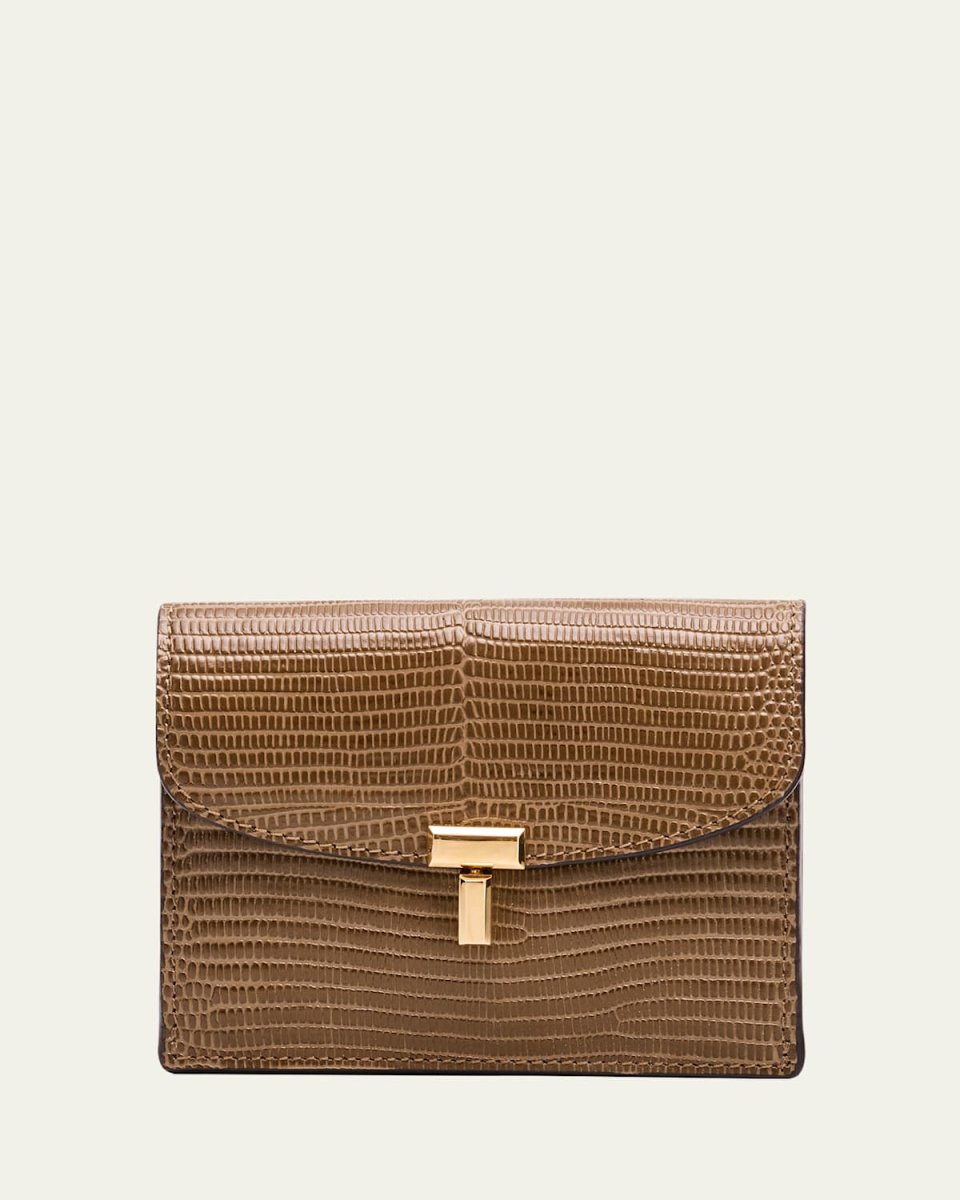 T-Lock Lizard-Embossed Leather Cardholder